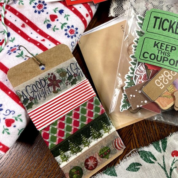 Christmas Junk Journal  With Charm u Washi  Fabric Wrap Tons Ephemera Handmade P - Picture 8 of 16